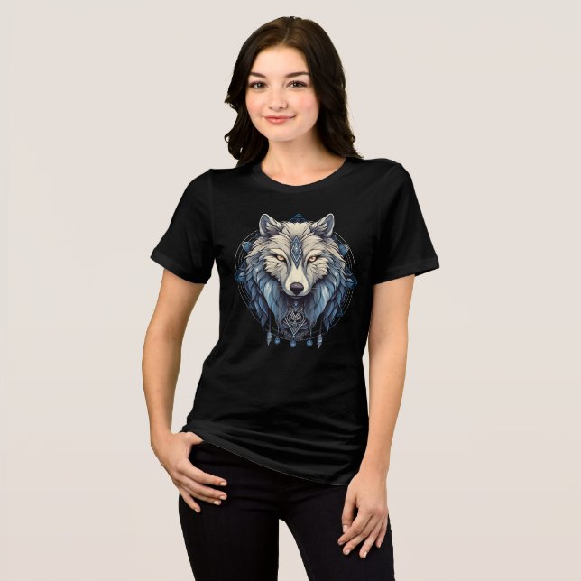 Sacred Geometry Wolf | Mystic Tribal Fantasy Wolf  Tri-Blend Shirt (Front Full)