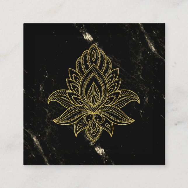 ~ Sacred Hamsa  Gold Abstract Black Marble Square Business Card (Front)