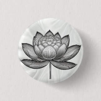 Sacred hand drawn lotus flower, water lily flower 3 cm round badge