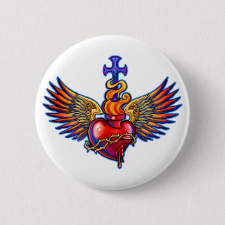 Sacred Heart Angel Wings Design 6 Cm Round Badge