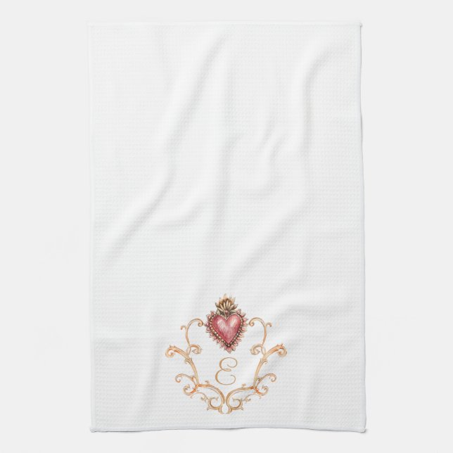 Sacred Heart Baroque Monogram Tea Towel (Vertical)