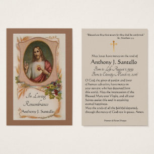 Sacred Heart Catholic Funeral Memorial Holy Card
