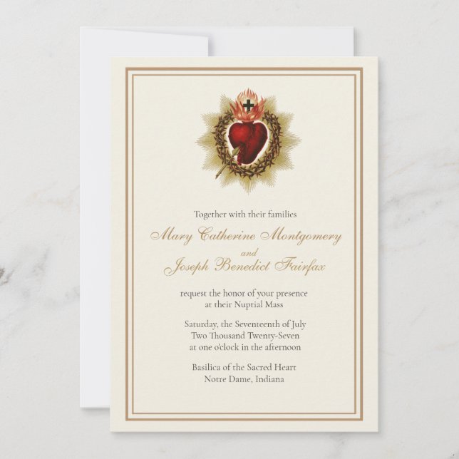 Sacred Heart Catholic Wedding  Invitation (Front)