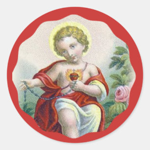 Sacred Heart Child Jesus holding Rosary Classic Round Sticker