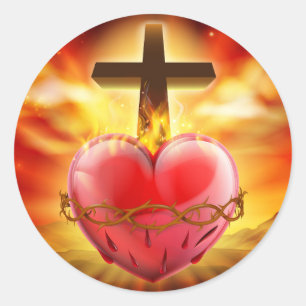 Sacred Heart Christian Illustration Classic Round Sticker