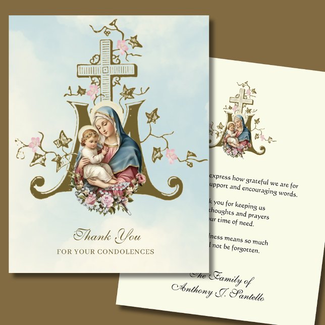 Sacred Heart & Crucifix Floral Funeral  Thank You Card (Creator Uploaded)