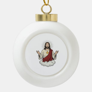 Sacred Heart Devotional Vintage Engraving Design_1 Ceramic Ball Christmas Ornament