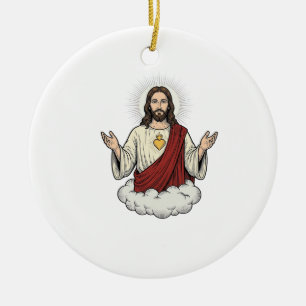 Sacred Heart Devotional Vintage Engraving Design_1 Ceramic Tree Decoration