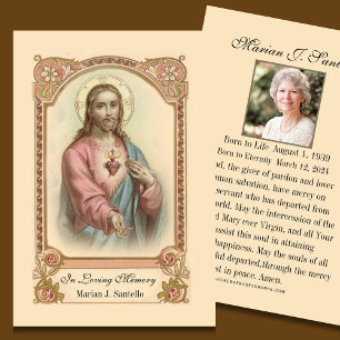 Sacred Heart Funeral Memorial Keepsake Prayer