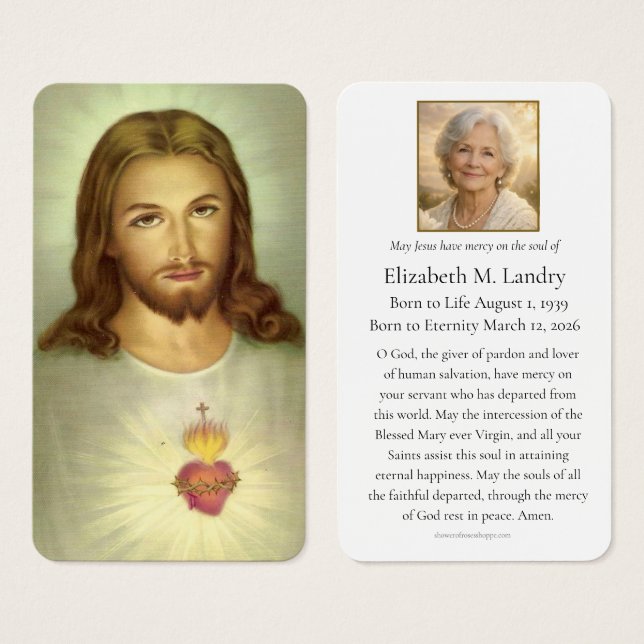 Sacred Heart Funeral Prayer Catholic Remembrance (Front & Back)