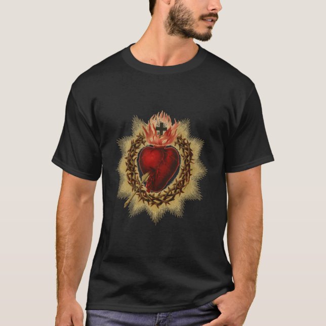 Sacred Heart In Crown Of Thorns T-Shirt (Front)