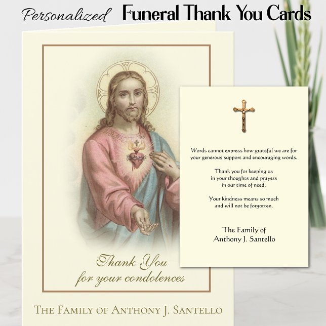 Sacred Heart Jesus Catholic Condolence Thank You (Personalized Catholic Sacred Heart of Jesus Funeral Memorial Thank You Cards)