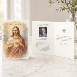 Sacred Heart Jesus Catholic Condolence Thank You Card