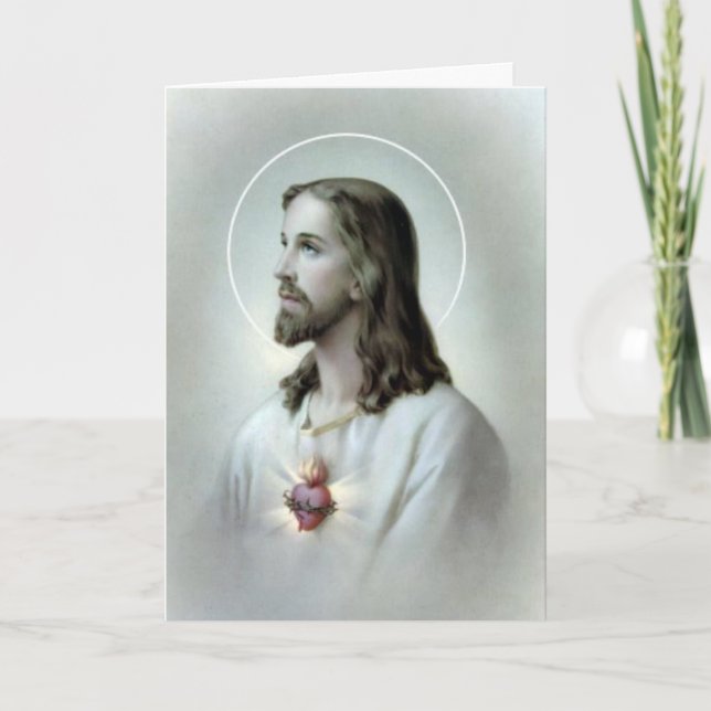 Sacred Heart Jesus  Catholic Condolence Thank You Card (Front)
