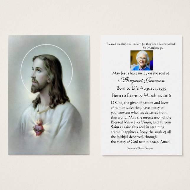 Sacred Heart Jesus Catholic Funeral Prayer Card (Front & Back)