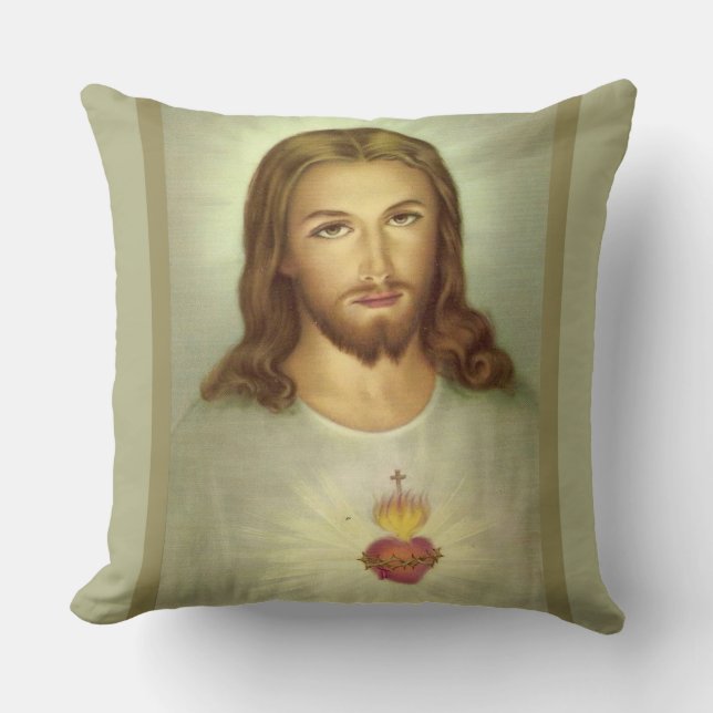 Sacred Heart Jesus Consecration Cross Flame Cushion (Front)