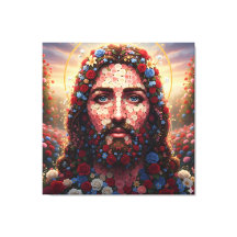 Sacred Heart Jesus Floral Rose Portrait - Premium