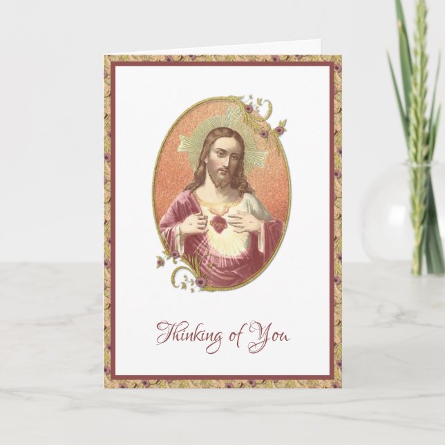 Sacred Heart Jesus Floral Vintage Prayer Card (Front)