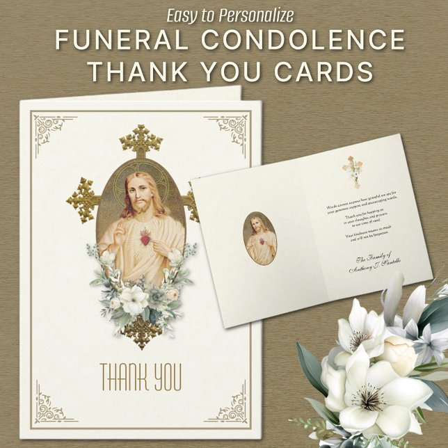 Sacred Heart Jesus Funeral Condolence Thank You (Personalized Funeral Condolence Thank You Cards - Sacred Heart of Jesus)