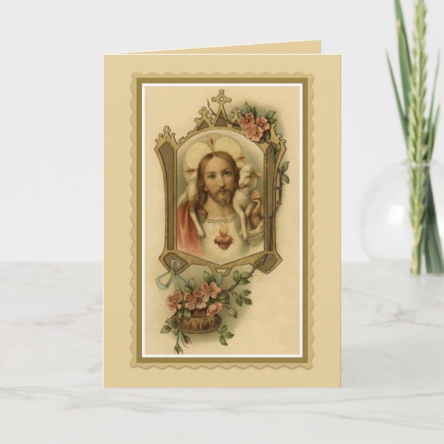 Sacred Heart Jesus Lamb Condolence Thank You Card (Front)