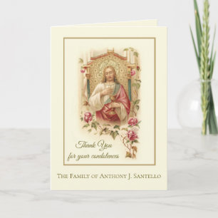 Sacred Heart Jesus Roses Condolence Thank You Card