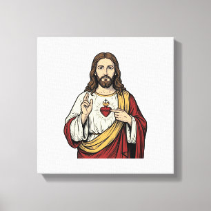 Sacred Heart Jesus Vintage Engraving Vector Art_1 Canvas Print