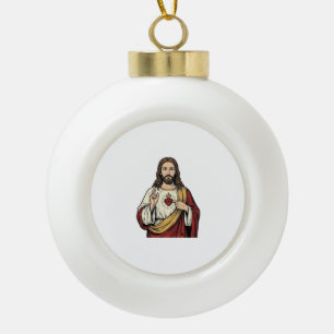 Sacred Heart Jesus Vintage Engraving Vector Art_1 Ceramic Ball Christmas Ornament