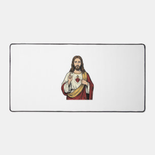 Sacred Heart Jesus Vintage Engraving Vector Art_1 Desk Mat