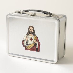 Sacred Heart Jesus Vintage Engraving Vector Art_1 Metal Lunch Box
