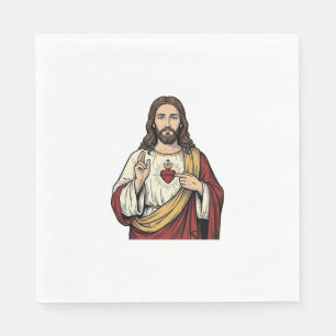 Sacred Heart Jesus Vintage Engraving Vector Art_1 Napkin