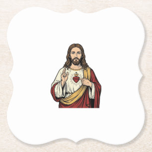 Sacred Heart Jesus Vintage Engraving Vector Art_1 Paper Coaster