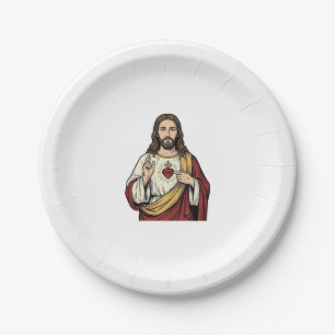 Sacred Heart Jesus Vintage Engraving Vector Art_1 Paper Plate