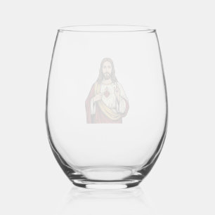 Sacred Heart Jesus Vintage Engraving Vector Art_1 Stemless Wine Glass