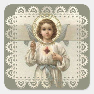 Sacred Heart of Child Jesus with Cross Square Sticker