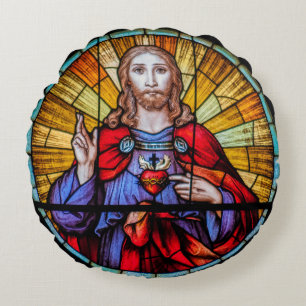 Sacred Heart of Jesus 2 Sided Sofa - Bed Throw Round Cushion