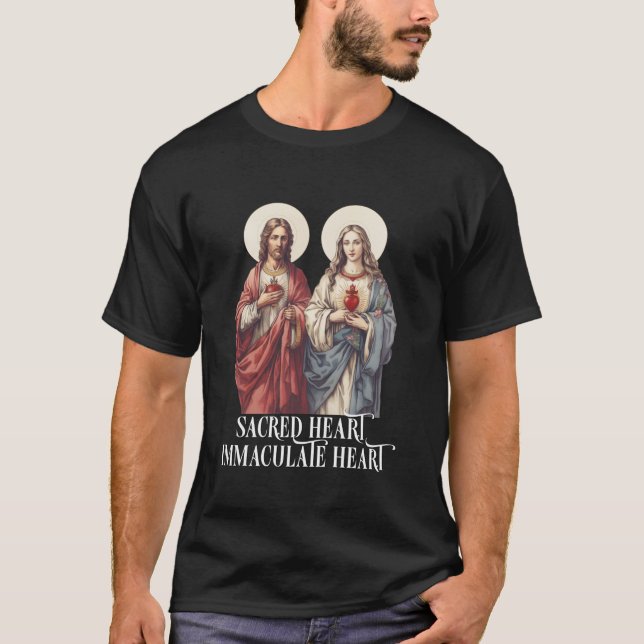 Sacred Heart of Jesus and Immaculate Heart of Mary T-Shirt (Front)