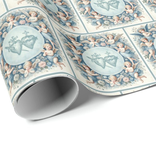 Sacred Heart of Jesus Angels Blessed Mary Floral Wrapping Paper (Roll Corner)