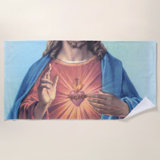 Sacred Heart Of Jesus Beach Towel (Front)