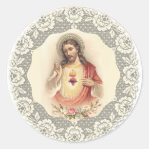 Sacred Heart of Jesus Blessing Lace Classic Round Sticker