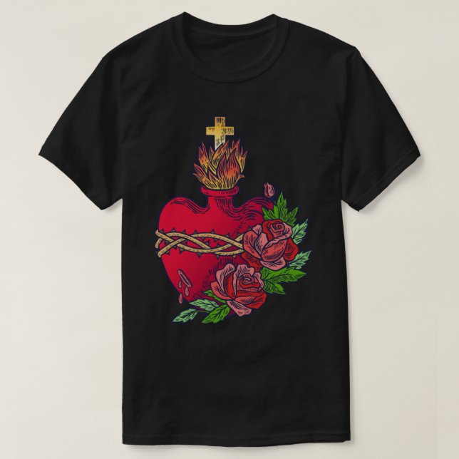 Sacred Heart of Jesus Catholic Art Traditional Lat T-Shirt (Design Front)