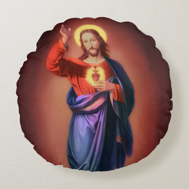 Sacred Heart of Jesus Christ Round Cushion (Front)