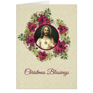 Sacred Heart of Jesus Christmas Floral Wreath