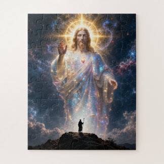 Sacred Heart of Jesus Cosmic Galaxy Square Canvas Jigsaw Puzzle