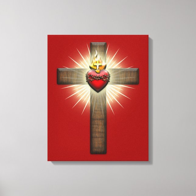 Sacred Heart of Jesus Cross Canvas Print (Front)