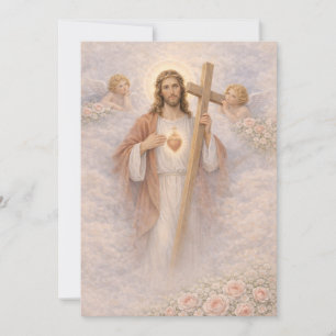 Sacred Heart of Jesus Cross Floral Angels