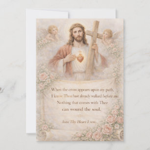 Sacred Heart of Jesus Cross Quote Floral Design