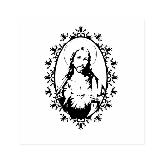 Sacred Heart of Jesus Decorative Border Rubber Stamp (Imprint)