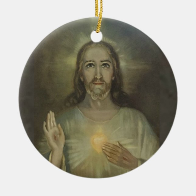 Sacred Heart of Jesus Enthronement Ceramic Tree Decoration (Front)