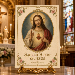 Sacred Heart of Jesus Floral Gold Vintage Postcard