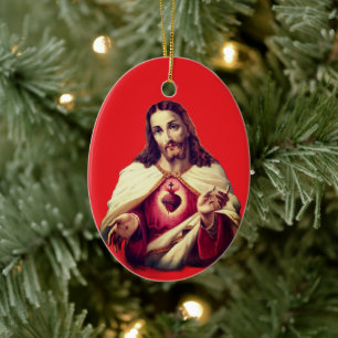 Sacred Heart of Jesus painting - Portugal Ceramic Tree Decoration